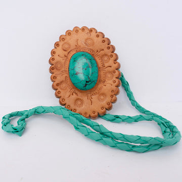 American Darling ADJW103D Braided Genuine Leather Jewelry Necklace with Leather Concho